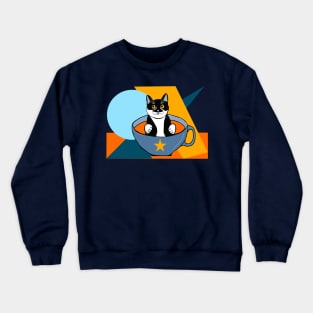 Cute Tuxedo cat in a Cup Tux in a cup of soup  Copyright TeAnne Crewneck Sweatshirt